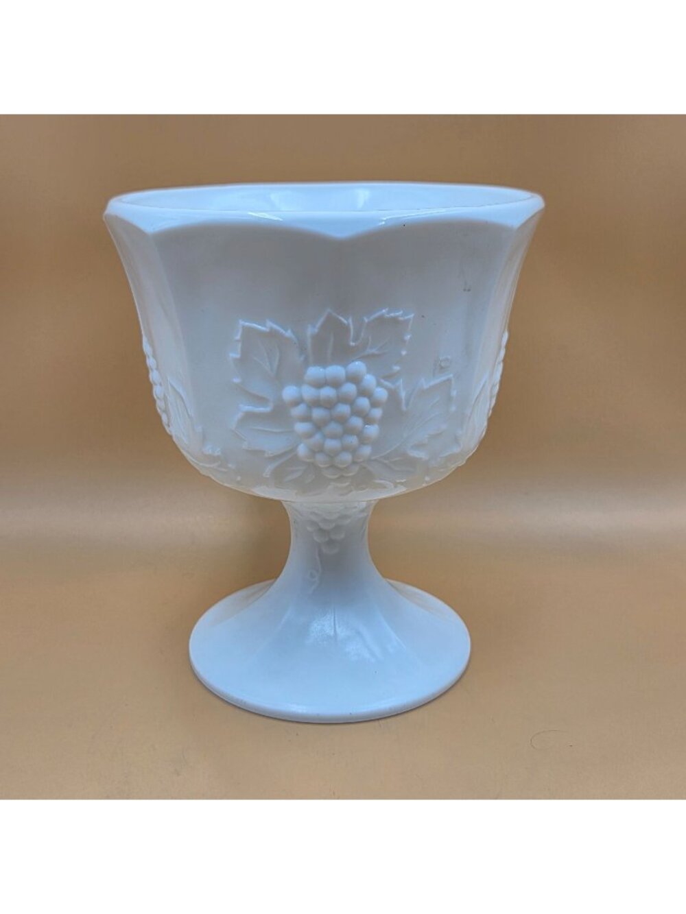 Colony Harvest Milk Glass Grape and Leaf Footed Planter Pedestal Vase
